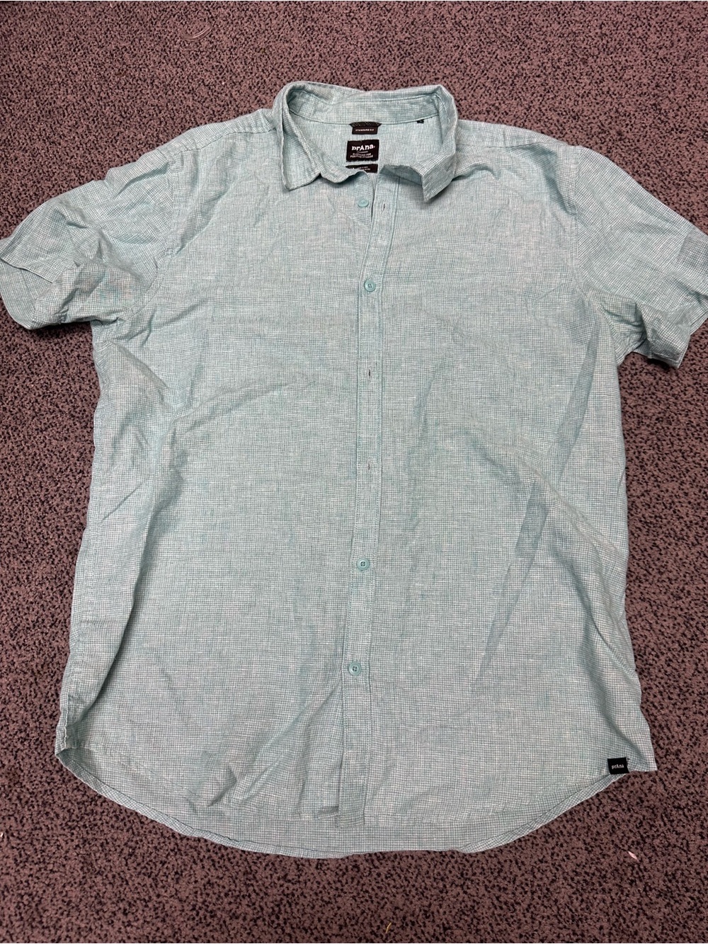 Prana Lindores Light teal Short-Sleeve Button-Down Shirt hemp blend medium